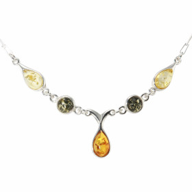  Collier Argent 925 Ambre multicolore Longueur du collier : 49cm 