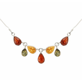 Collier Argent Ambre Multicolore Longueur : 42cm 