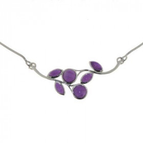 Collier Argent 925 Améthyste Longueur ajustable 42 à 47cm Dimensions du motif central : 5,5x2,5cm