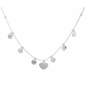 Collier argent composé 7 breloques coeur Chaîne maille forçat 1mm parsemée boules d argent Longueur ajustable 40 à 45cm