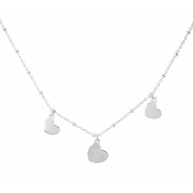 Collier argent composé 3 breloques coeur Chaîne maille forçat 1,2mm large parsemée boules d argent Longueur ajsutable 40 à...