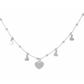 Collier argent composé 5 breloques coeur dont le plus grand mesure 9mm large Chaîne maille forçat 0,9mm large parsemée bou...