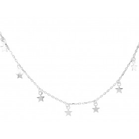 Collier en argent composé de 10 breloques étoiles. Chaîne maille forçat de 1,2mm de large. Longueur ajustable de 40 à 45cm