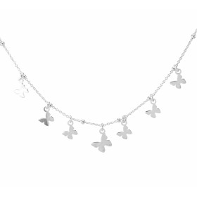 Collier argent composé 7 breloques papillons dont le plus grand mesure 10mm large Chaîne maille forçat 1mm large parsemée ...