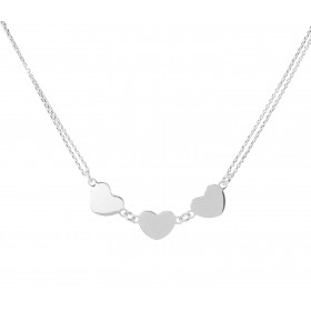 Collier argent composé 3 coeurs 10x9mm Chaîne double forçat 0,9mm large Longueur ajustable 41 à 44cm