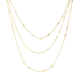 Collier argent doré 3 rangs 3 oxydes zirconium serti clos 3,4mm large Chaîne maille gourmette 1mm large Longueur : 39 à 43...