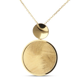 Collier argent doré composé d un cercle lisse 13mm diamètre un cercle brossé 30mm diamètre Chaîne maille forçat 1,6mm larg...