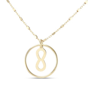 Collier argent doré composé d un signe infini dans un cercle 16mm diamètre Chaîne maille fantaisie 1,1mm large Longueur aj...