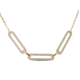 Collier argent doré composé 3 rectangles sertis d oxydes zirconium 5x20mm Chaîne maille jaseron 1,7mm large Longueur ajust...