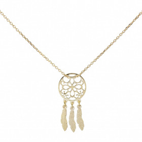 Collier argent doré attrape rêves Dimension du pendentif : 12x25mm Chaîne maille forçat 1mm large Longueur ajustable à 42 ...