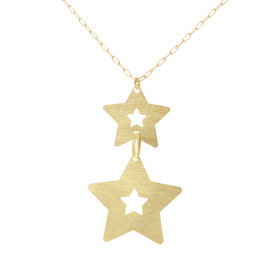 Collier argent doré composé d un pendentif 2 étoiles argent brossé Dimension du pendentif : 31x50mm Chaîne 1,6mm large Lon...