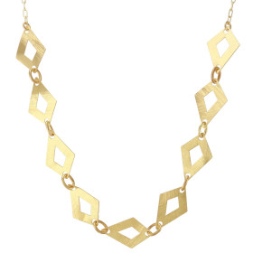 Collier argent doré composé 9 losanges brossés 12x18mm Chaîne 1,6mm large Longueur : 39 à 44,5cm Système d attache : mousq...