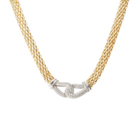 Collier argent doré composé d un motif forme noeud serti d oxydes zirconium Dimension du motif : 10x28mm Chaîne fantaisie ...
