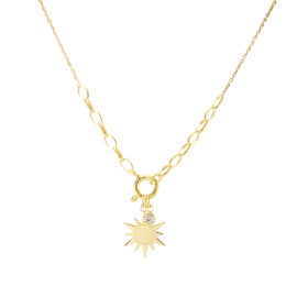 Collier argent rhodié composé d un fermoir anneau ressort sur lequel pendent un soleil 14x16mm un oxyde zirconium serti cl...