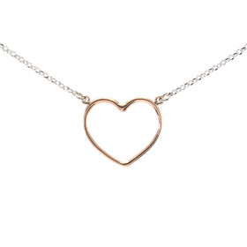 Collier en argent rhodié avec un coeur en argent flashé or rose. Longueur ajustable de 42 à 45cm