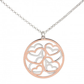Collier argent rhodié composé 8 coeurs argent argent flashé or rose dans un cercle 30mm diamètre Chaîne maille forçat : 1,...