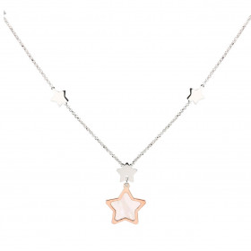 Collier en argent rhodié composé de 5 étoiles en argent et une étoile en argent flashé or rose et nacre de 14x14mm. Chaîne...