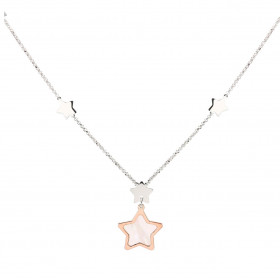 Collier argent rhodié composé 5 étoiles argent une étoile argent flashé or rose nacre 14x14mm Chaîne maille forçat : 1mm d...