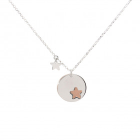 Collier argent rhodié composé d une pastille argent flashé or rose 17mm diamètre une pastille argent ajourée d une étoile ...