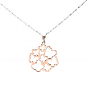 Collier argent rhodié composé papillons argent flashés or rose 2 papillons recouverts nacre Dimension du pendentif : 25x24...