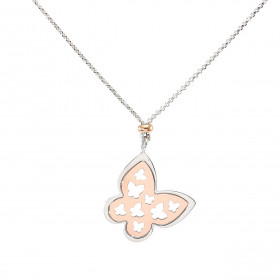 Collier argent rhodié composé d un papillon ajouré papillons argent flashé or rose Dimension du pendentif : 24x24mm Chaîne...