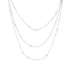 Collier argent rhodié 3 rangs 3 oxydes zirconium serti clos 3,4mm large Chaîne maille gourmette 1mm large Longueur : 39 à ...