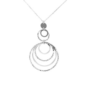 Collier en argent rhodié composé de 3 cercles brillant et 3 cercles ciselés. Dimension du pendentif : 35x60mm. Chaîne mail...