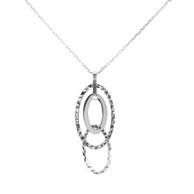 Collier en argent rhodié composé d'un pendentif avec un anneau brillant et 2 anneaux ciselés. Dimension du pendentif : 18x...