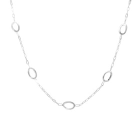 Collier argent rhodié composé 5 anneaux ovales ondulés 5x7mm Chaîne 1,5mm large Longueur : 40 à 44cm Système d attache : m...
