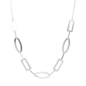 Collier argent rhodié composé d anneaux rectangulaires ovales Largeur : 9mm Longueur : 41 à 45,5 Chaîne 1,6mm large Systèm...