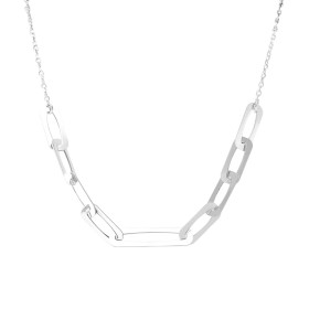 Collier argent rhodié composé d anneaux rectangulaire Largeur : 7mm Longueur : 39,5 à 44cm Chaîne maille forçat 1,6mm larg...