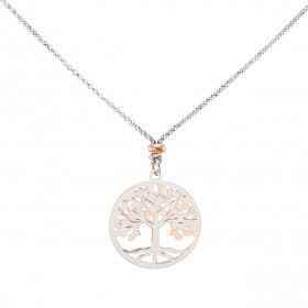  Collier argent rhodié composé d un arbre vie une face argent une face argent flashé or rose dans un cerle 20mm diamètre C...