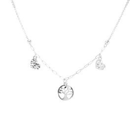Collier argent rhodié composé d un arbre vie dans un cercle 10mm diamètre 2 coeurs ciselés Chaîne maille ronde 1,4mm large...