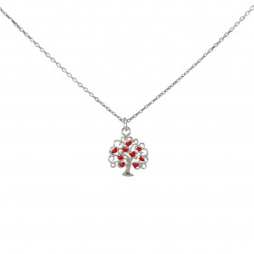 Collier en argent rhodié composé d'un arbre de vie de 10x10mm avec de la laque rouge. Chaîne maille forçat : 1mm de large....