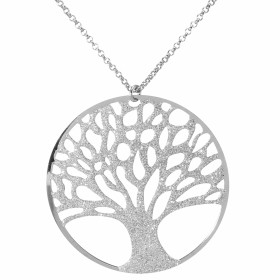 Collier argent rhodié un pendentif arbre vie pailleté dans un cercle 45mm large Chaîne maille ronde 1,7mm large Longueur a...