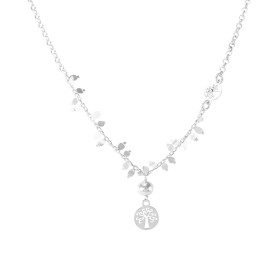 Collier argent rhodié composé 2 arbres vie petites pastilles d argent sur partie centrale >chaîne maille ronde 2mm large L...