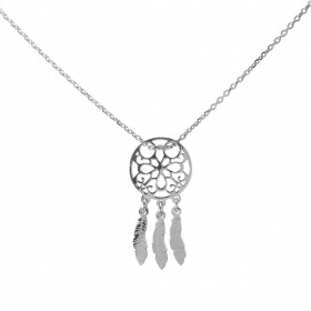 Collier argent rhodié attrape rêve Dimension du pendentif : 12x25mm Chaîne maille forçat 1mm large Longueur ajustable à 42...