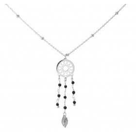 Collier argent rhodié composé d un attrape rêve des oxydes zirconium noirs Diension du pendentif : 12x48mm Chaîne maille f...