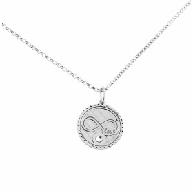  Collier argent petit medaillon rond, sur celui-ci un signe infini l insription "love" souligné d un oxyde zirconium Diamè...