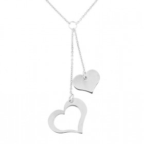 Collier Argent Rhodié Breloque Double Coeur