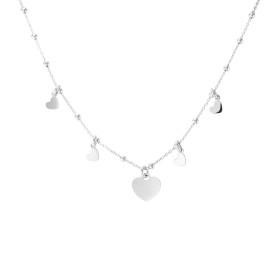Collier argent rhodié composé 5 breloques coeurs dont plus grande mesure 8x9mm Chaîne perlée 2mm large Longueur : 40,5 à 4...
