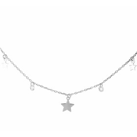 Collier argent rhodié composé 3 breloques étoiles 2 breloques oxydes zirconium Chaîne maille forçat 1,3mm large Longueur a...