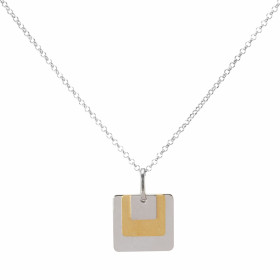 Collier argent rhodié composé 3 carrés superposés dont un argent doré satiné Dimension du pendentif : 15x15mm Chaîne maill...