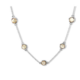 Collier Argent Rhodié 925 serti 5 citrines rondes facettées 6mm diamètre Chaîne maille forçat ronde 1,4mm large Largeur : ...