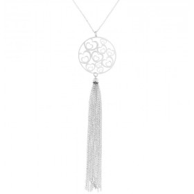 Collier argent rhodié maille jaseron rond ajouré coeur une breloque composée plusieurs petites chaines Dimension du rond :...