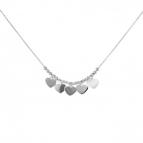 Collier argent rhodié composé 5 breloques coeurs des petites perles d argent Chaîne maille forçat : 1mm large Longueur aju...