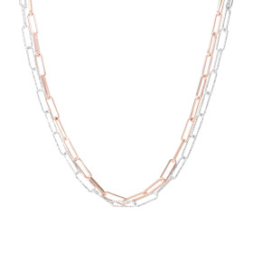 Collier argent rhodié rosé 2 rangs composé maillons ovales brillants ciselés Maillons 3,2mm large Longueur : 40 à 44cm Sys...