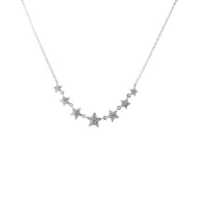 Collier argent rhodié composé 7 étoiles serties d oxydes zirconium Chaîne maille forçat 1mm large Longueur : 38 à 43,5cm S...