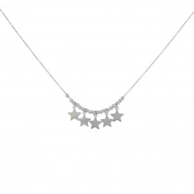 Collier en argent rhodié composé de 5 breloques étoiles avec des petites perles d'argent. Chaîne maille forçat : 1mm de la...