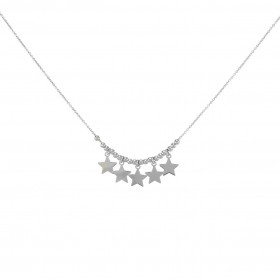 Collier argent rhodié composé 5 breloques étoiles des petites perles d argent Chaîne maille forçat : 1mm large Longueur aj...